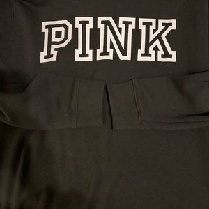 PINK- Crew Sweatshirt Black with White outline logo - XS